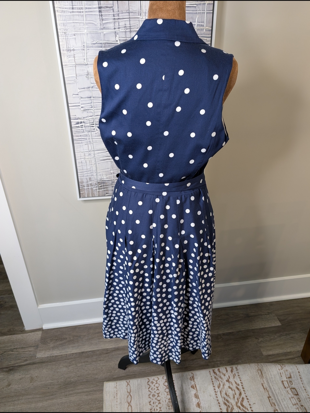 Anne Klein Navy and White Polka Dot Sleeveless Midi Dress - Picture 2 of 6